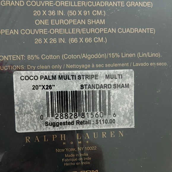 Ralph Lauren Coco Palm Mylti Striped Two Standard Shams - Picture 2 of 3